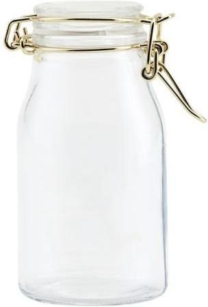 Elegant opbevaringsbeholder i klar glas og messing