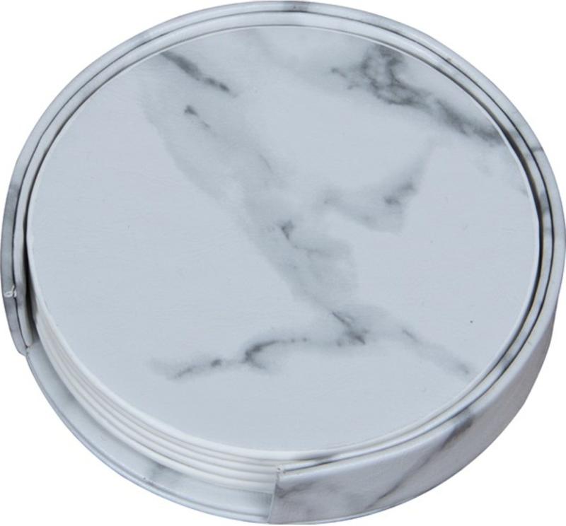 Elegant marmor look ølbrikker i hvid - 6 stk.