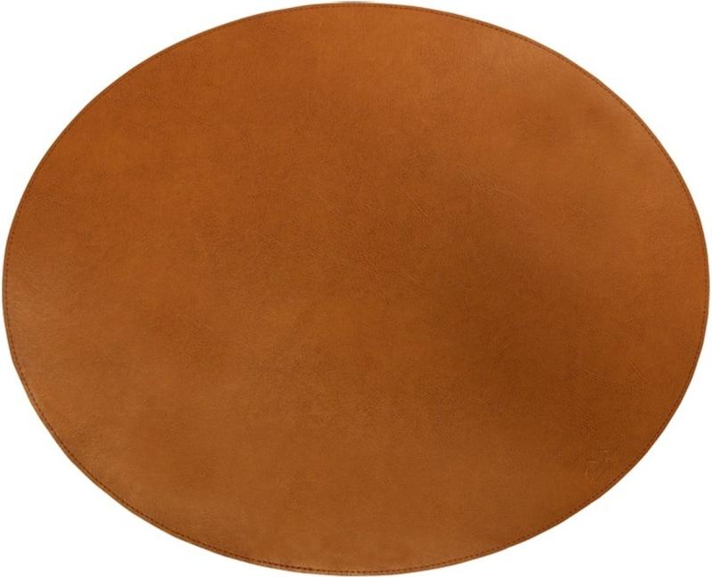 Elegant Oval Dækkeserviet i Cognacfarvet Læder