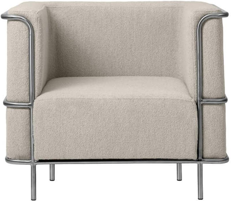 Modernist Loungestol Beige Rustfrit Stål Bouclé