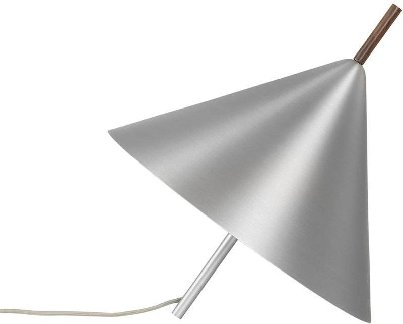 Cone Lampe i Sølv - Unik Bordlampe i Aluminium og Valnød