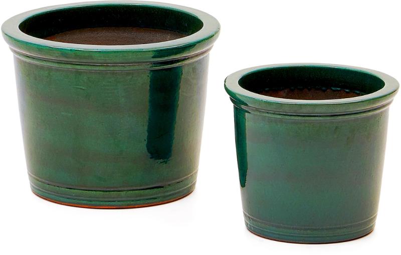 Presili Urtepotte Sæt i Grøn Keramik - Perfekt til Planter