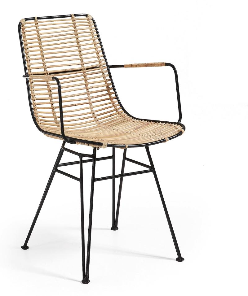 Tishana Spisebordsstol Med Armlæn Natur Sort Rattan