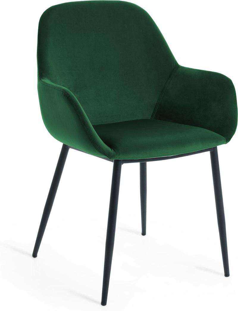 Konna Spisebordsstole Med Armlæn Grøn Sort Velour