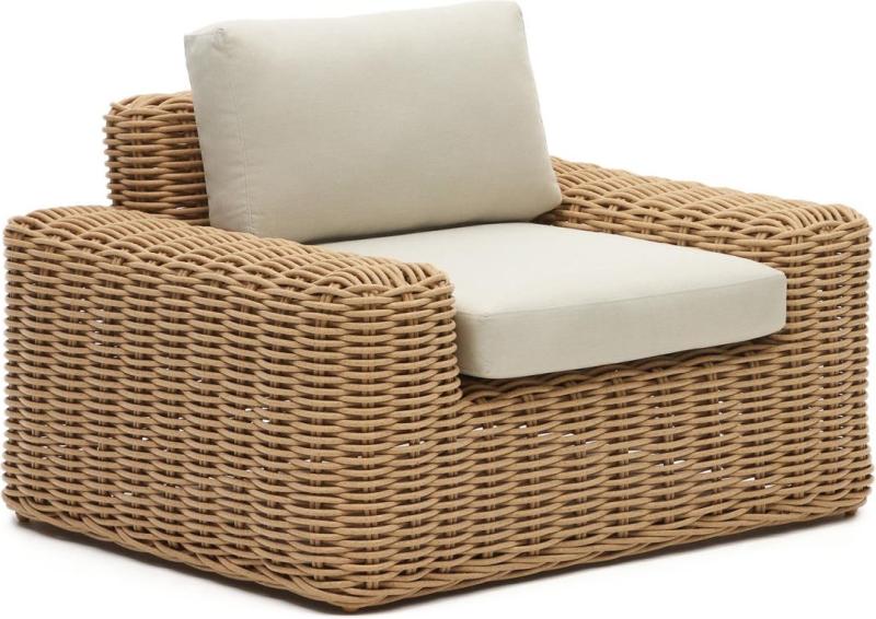 Portlligat Udendørs Lænestol - Beige Hvid Rattan Komfort