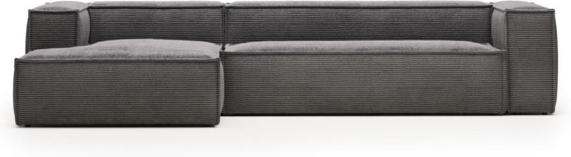 Blok Venstrevendt Chaiselong Sofa i Grå Fløjl  H69x330x174