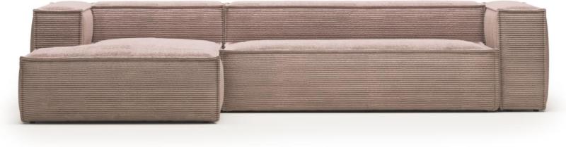 Lyserød Chaiselong Sofa - Venstrevendt Fløjl  H69x330x174 cm