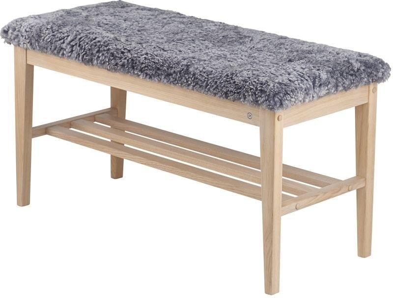 Nadja  Bænk Med Lysegråt Fåreskind  Hvidolieret    H46x90