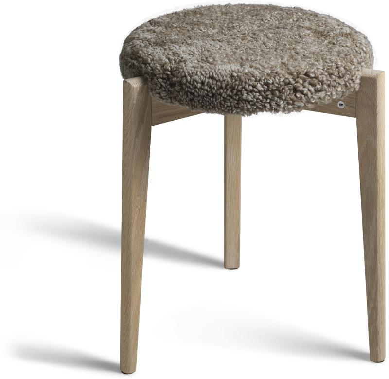 Vinz  Taburet Med Sandfarvet Fåreskind  Hvidolieret    H37 5x45