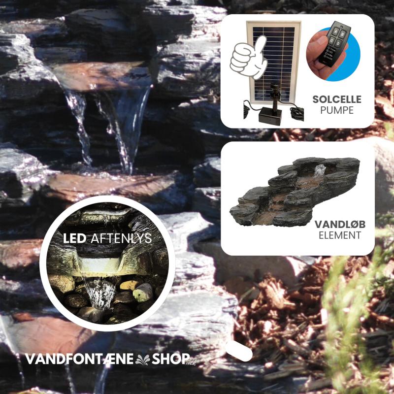 Solcelledrevet Vandløb med LED Lys - Sten Design