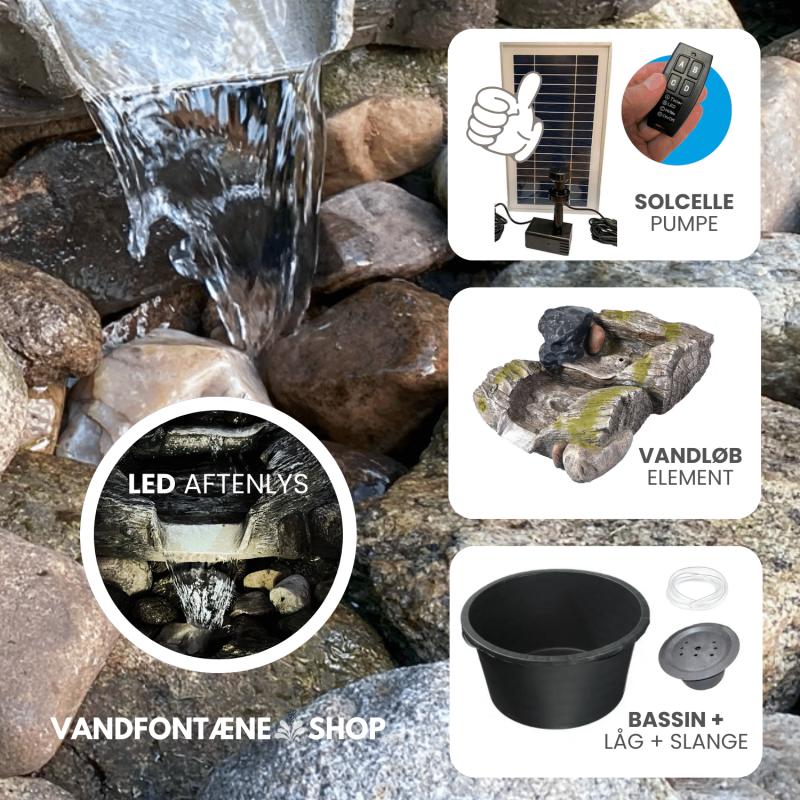 Vandløb Med Solcellepumpe  Led Lys   90    Bassin  Wood Design