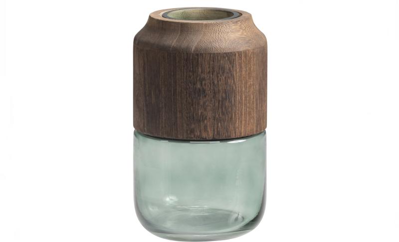 Celeste Vase i Klar Glas med Trædetaljer - Elegant Dekorativ