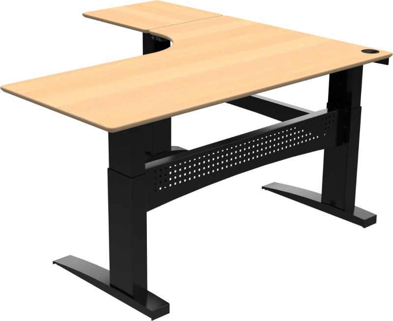 Flexdesk  Tre-bens Hæve- Sænkebord   -form  Venstrevendt  Natur Sort  H122x180x180    Bøg