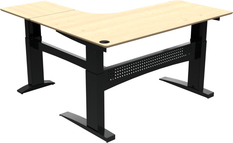 Flexdesk  Tre-bens Hæve- Sænkebord   -form  Højrevendt  Natur Sort  H122x180x180    Ahorn