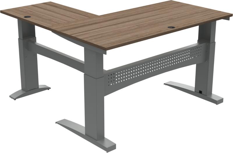 Flexdesk  Tre-bens Hæve- Sænkebord  Firkantet  Mørk Natur Sølv  H122x160x160    Valnød