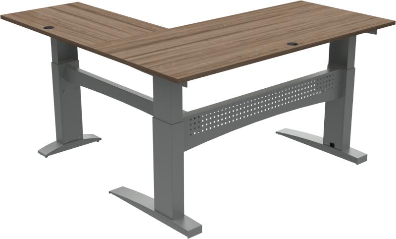 Flexdesk  Tre-bens Hæve- Sænkebord  Firkantet  Mørk Natur Sølv  H122x180x180    Valnød