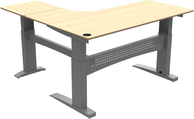 Flexdesk Tre-bens Hæve-/Sænkebord L-form - Natur Sølv