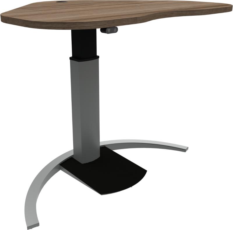 Ergotable  Enkeltben Hæve- Sænkebord  Hjerteformet  Mørk Natur Sølv  H120x117x90    Valnød