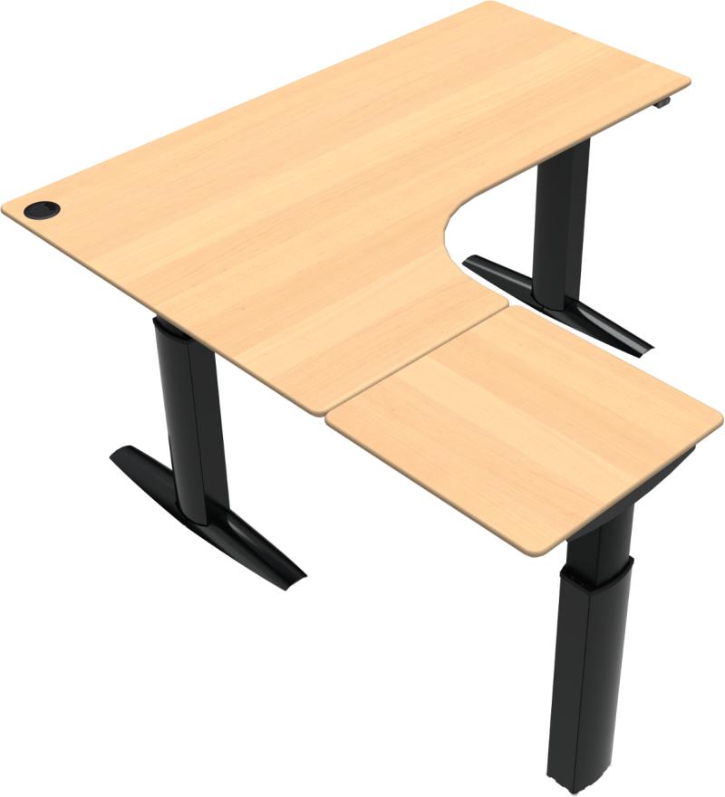 Elevateline  Tre-bens Hæve- Sænkebord   -form  Venstrevendt  Natur Sort  H120x180x180    Bøg