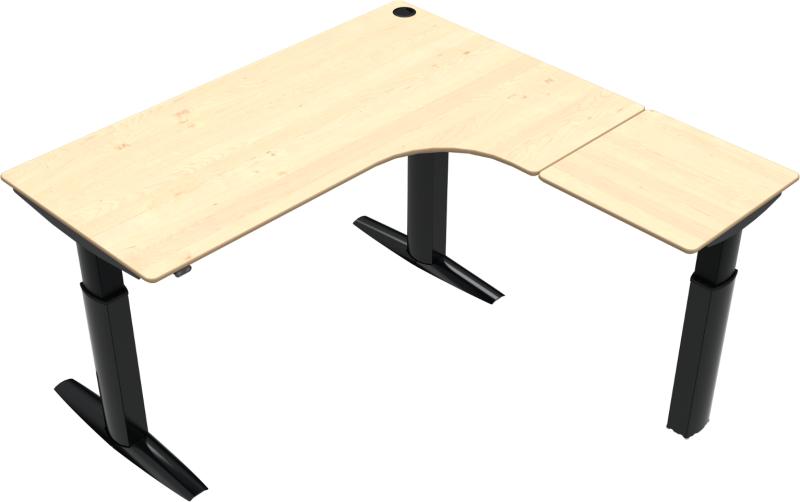 Elevateline Tre-bens Hæve-/Sænkebord L-form - Natur/Sort