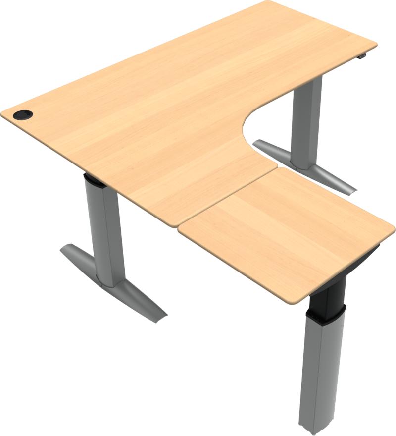 Elevateline  Tre-bens Hæve- Sænkebord   -form  Venstrevendt  Natur Sølv  H120x180x180    Bøg