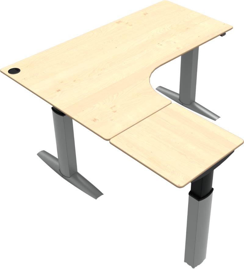 Elevateline  Tre-bens Hæve- Sænkebord   -form  Venstrevendt  Natur Sølv  H120x180x180    Ahorn