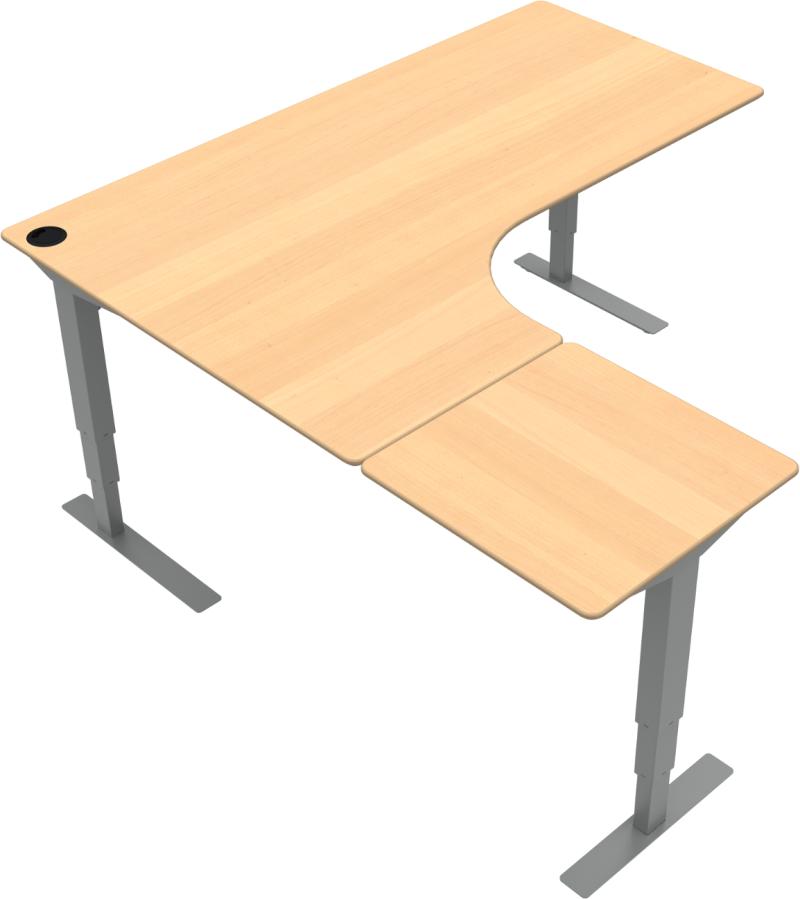 Versastand  Tre-bens Hæve- Sænkebord   -form  Venstrevendt  Natur Sølv  H122x180x180    Bøg