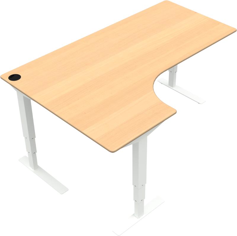 Versastand   -bens Hæve- Sænkebord   -form  Venstrevendt  Natur Hvid  H122x180x120    Bøg