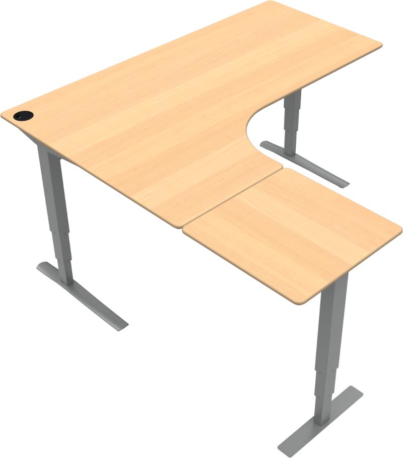 Rise Amp Rest Tre-bens Hæve- Sænkebord -form Venstrevendt Natur Sølv H125x180x180 Bøg