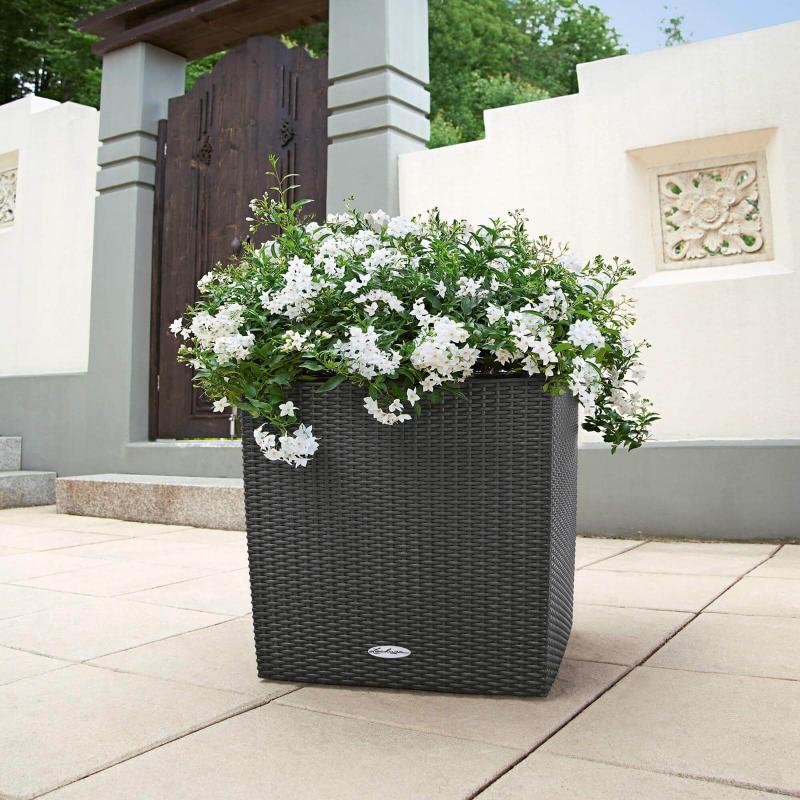 Lechuza Cube Cottage Udendørs Krukke med Selvvanding - Graphite Black