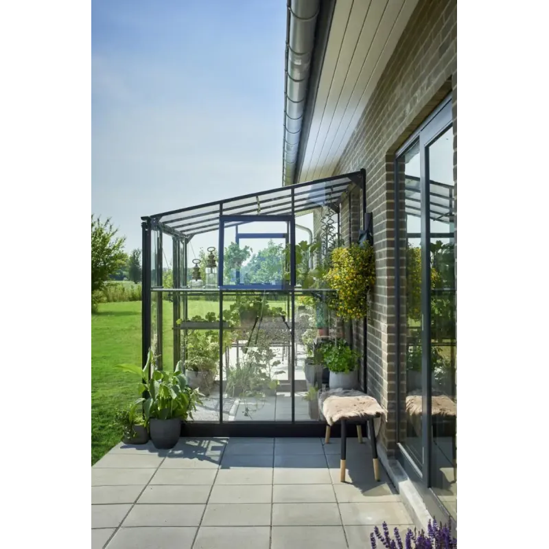 Halls Qube Lean-To Drivhus 4,7 m² - Sort Hærdet Glas
