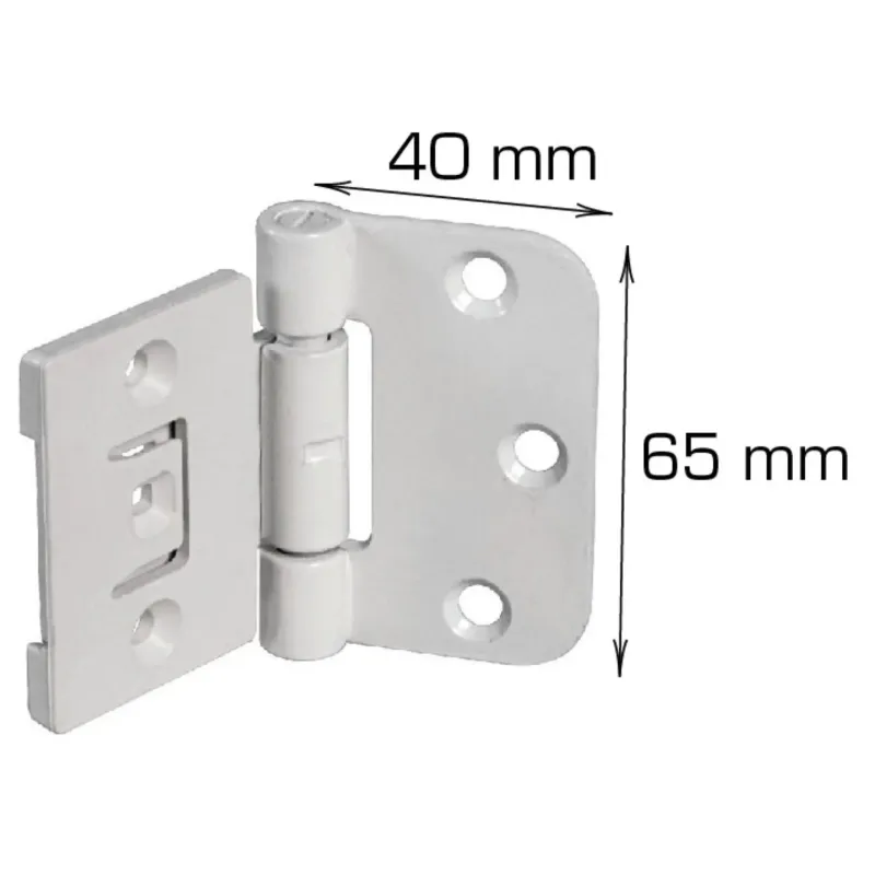 Hvidt Indstikshængsel 40x65 mm - Justerbart Til Hegn
