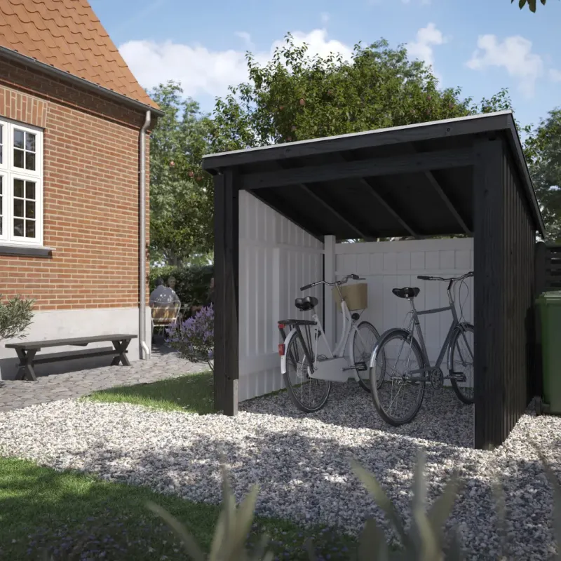 Plus Nordic Cykelskur - Modul Åben med Tagpap og Alulister