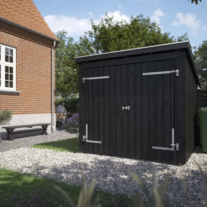 Plus Nordic Cykelskur        Modul   Dobbeltdør Inkl  Tagpap Alulister Stolpefødder 1685606-