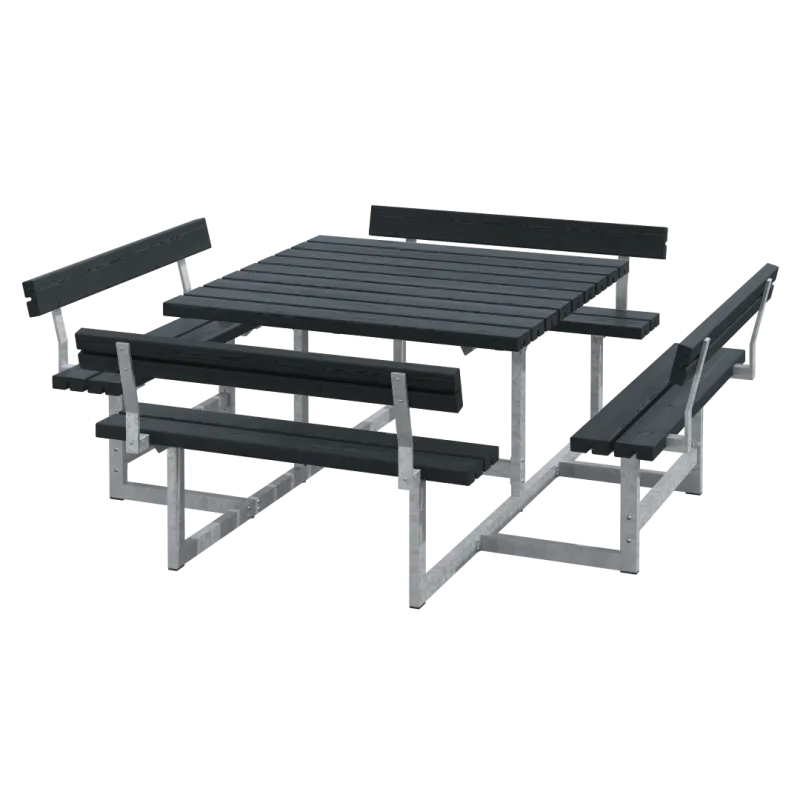 Plus Picnic Bord/Bænkesæt med Ryglæn - Sort 224 cm