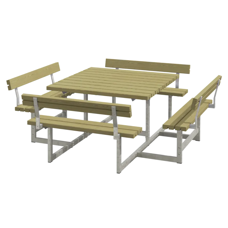 Plus Picnic Bord/Bænkesæt med Ryglæn - Trykimprægneret