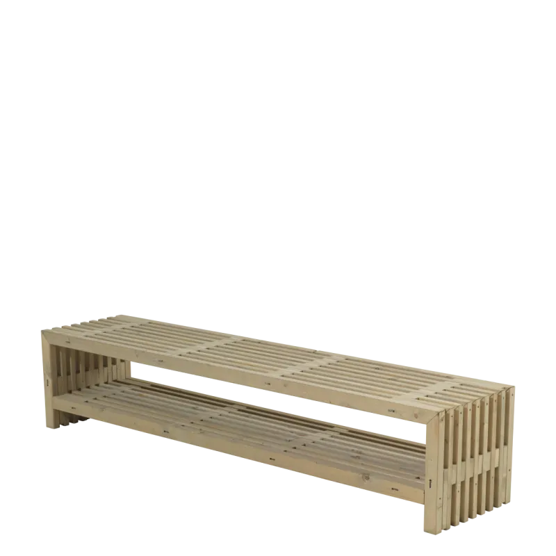 Rustik Trallebænk med Hylde - Drivtømmerfarve, 218 cm
