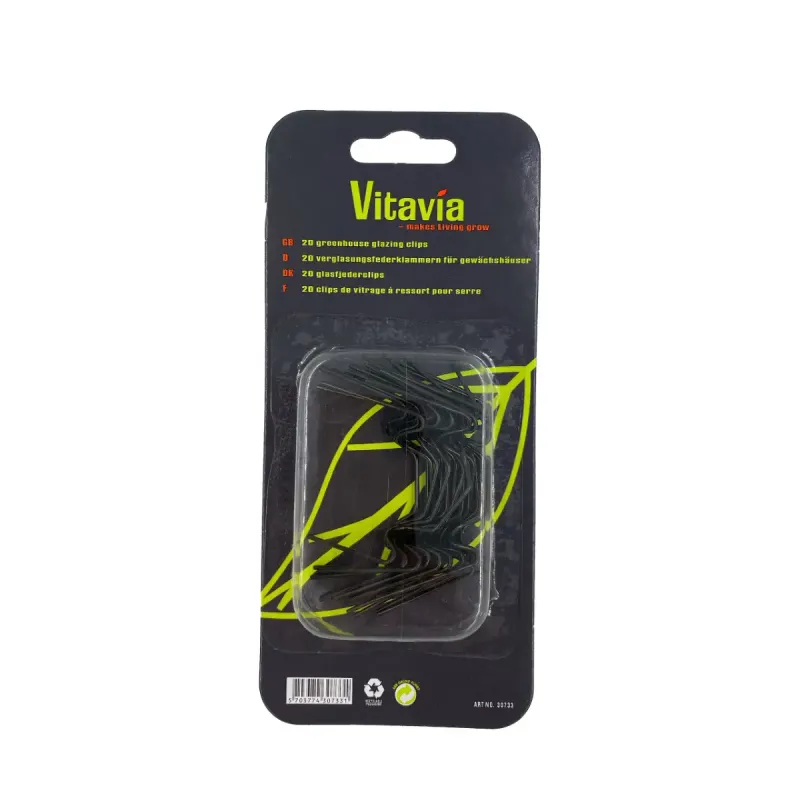 Vitavia Glasclips Sort - 20 Stk til Drivhusbrug