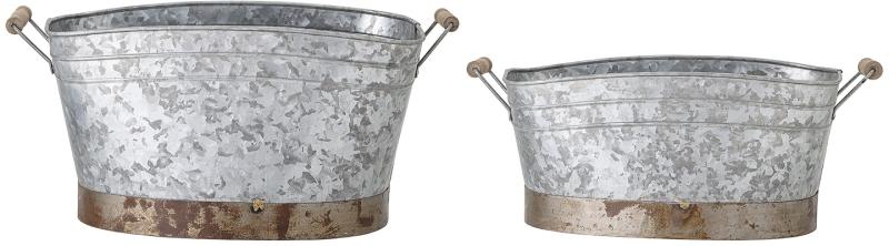 Plantekassesæt Bloomingville Cimon Bucket Galvaniseret Jern   Mangotræ Grå