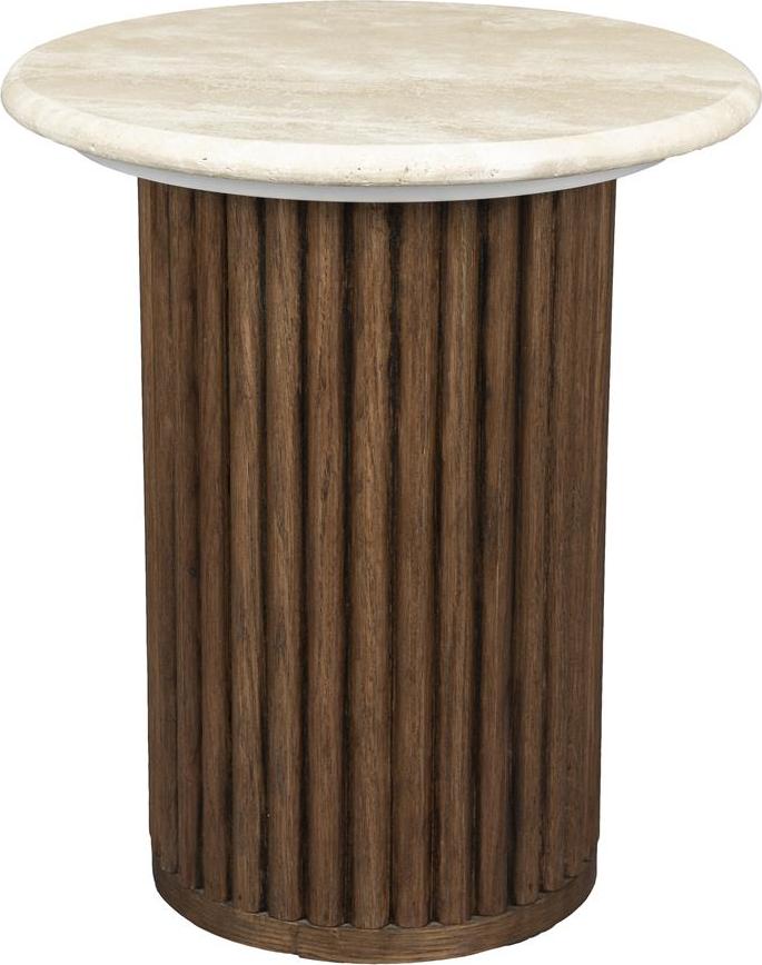 Sidebord Småbord Dutchbone Arda Mørkebrun Ribbet Egetræ Cremet Marmor ø35 H40