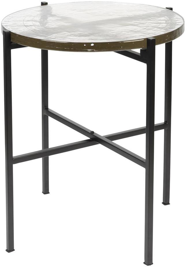 Elegant Vidrio Sidebord med Glasplade og Sort Jernbase