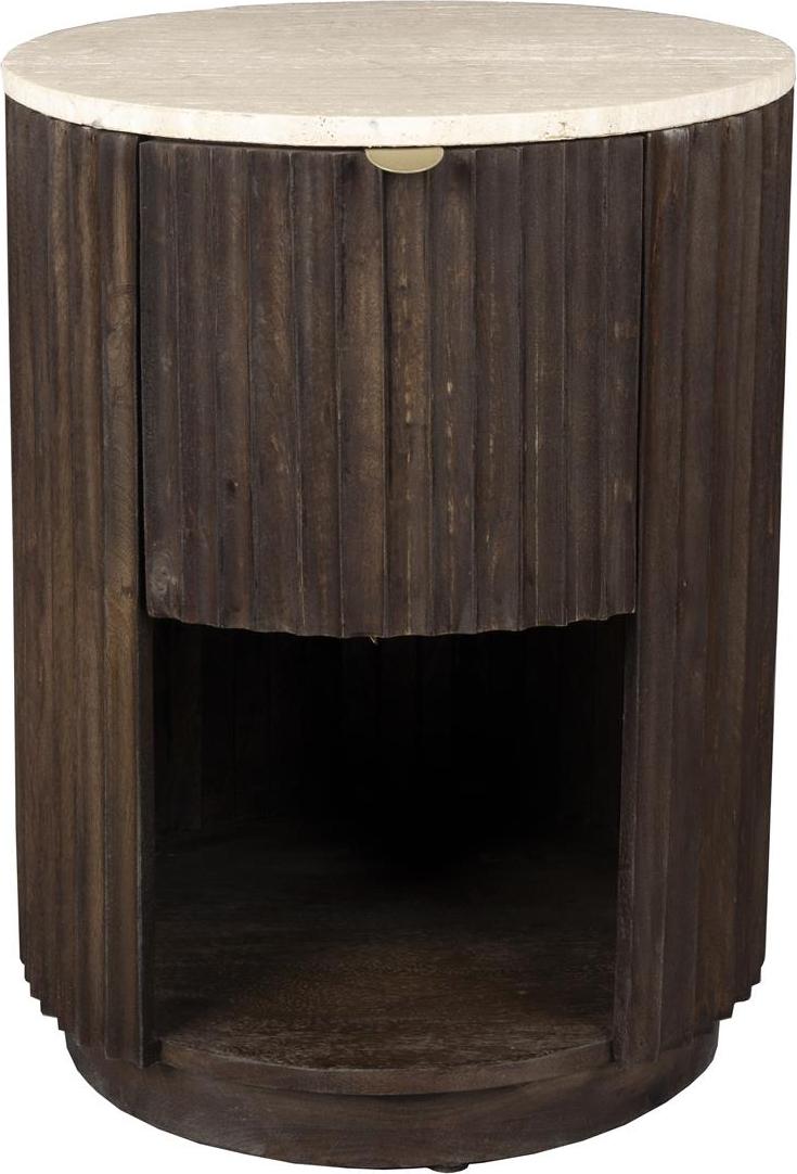 Sidebord Småbord Dutchbone Marlow ø45 H60 Antracit Travertin Mangotræ