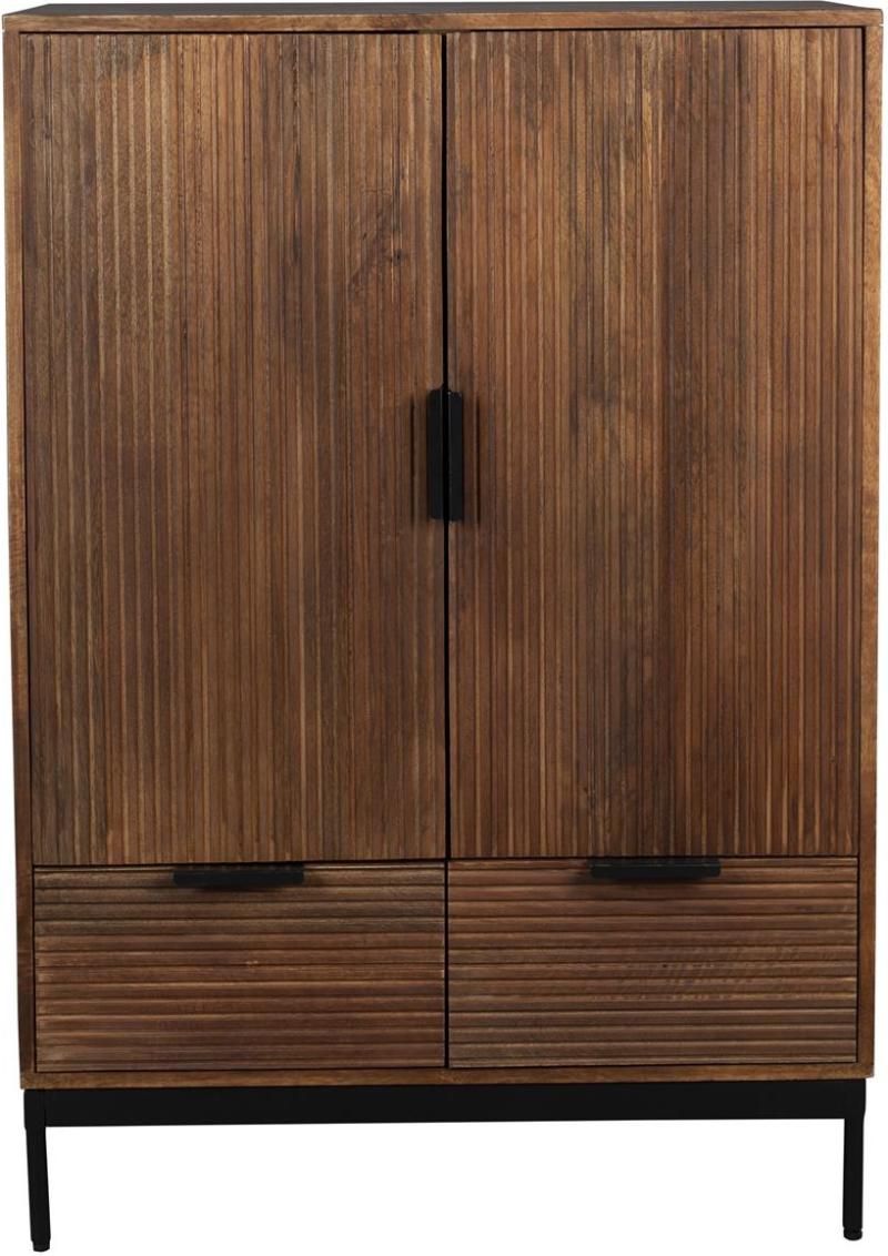 Højskab Dutchbone Saroo Lakeret Mangotræ Kaffetoner Med Grafisk Retrodesign H115xb40xl80
