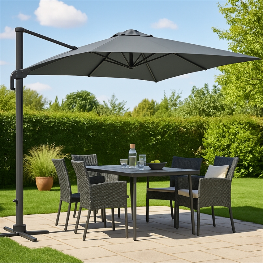Mørkegrå Sydney Parasol 300x300 cm - Perfekt til Sommerfester