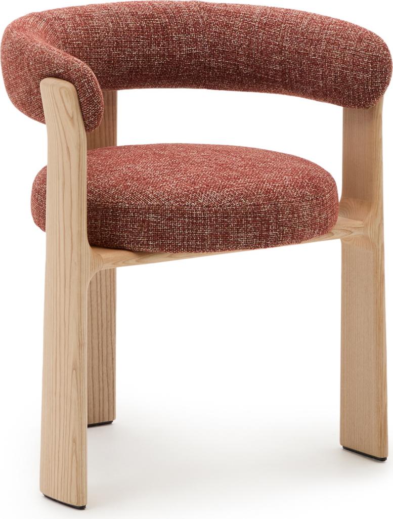 Spisebordsstol Med Armlæn Kave Home Granite Rustik Terracotta Chenille Polstret Fsc-certificeret Asketræ