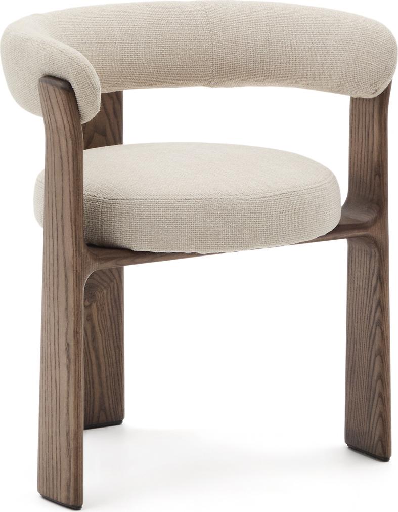 Spisebordsstol Med Armlæn Kave Home Granite Beige Chenille Fsc-asketræ Valnød