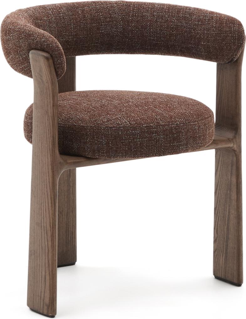 Stilfuld Spisebordsstol med Armlæn - Brun Chenille