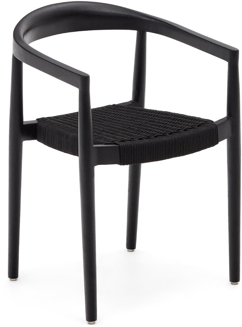 Udendørs Spisebordsstol Med Armlæn Kave Home Ydalia Stabelbar Teak Rebstol Sort ø50x76x54