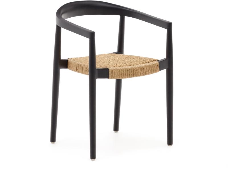 Udendørs Spisebordsstol Med Armlæn Kave Home Ydalia Teaktræ   Syntetisk Flet Sort Brun