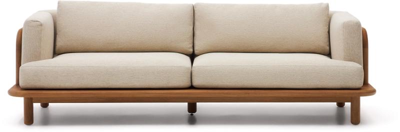 Udendørs -personers Sofa Kave Home Turqueta Fsc-teak Med Aftagelige Naturfarvede Pletafvisende Polypropylenbetræk